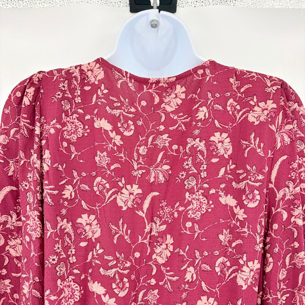 Knox Rose Peasant Dress Sz M Floral Boho Burgundy Midi Cottagecore Ruffle Artsy - Picture 8 of 10